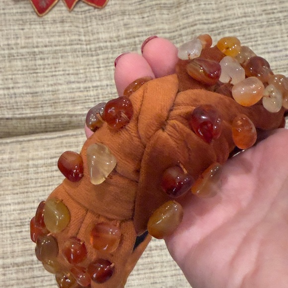 Lele Sadoughi Brown Velvet Headband with Carnelian Stones display picture 1